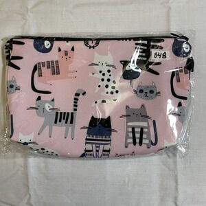 The Pouch Cosmetic Bag Women Small Pink NWT Cat Print Zipper Travel Pouch 8x5
